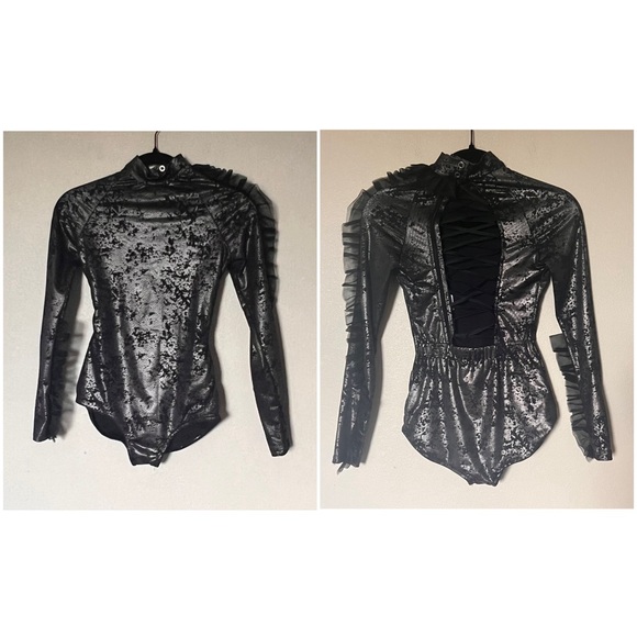 Tenth House Dance Metallic Foiled Ruffle Leotard Performance Stage Costume Black - Picture 4 of 13